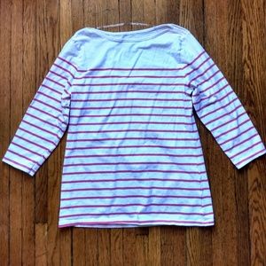 Coral and White Striped Boatneck Shirt